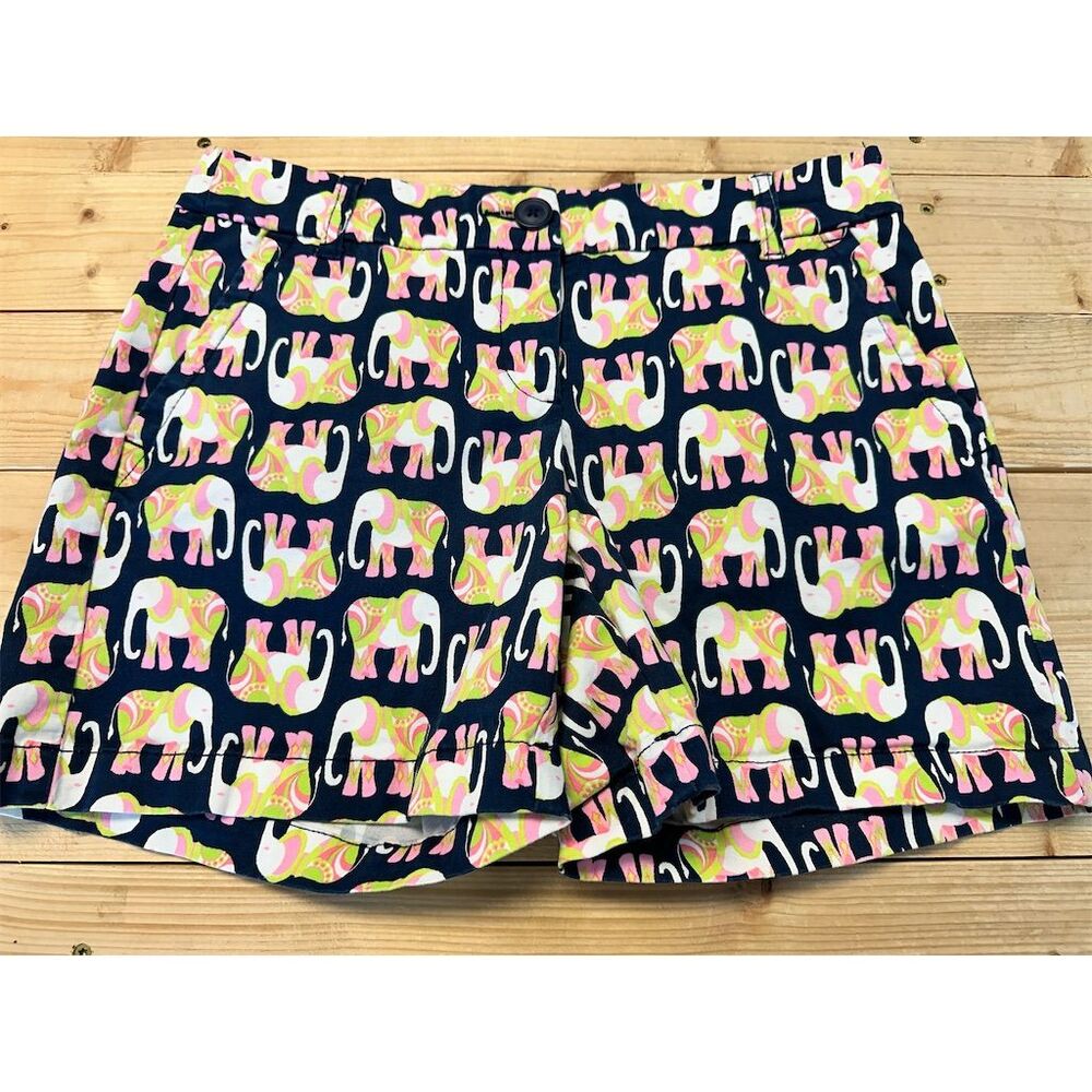 Crown & Ivy Women's Elephant Print Chino Shorts Size 2 Multicolor‎